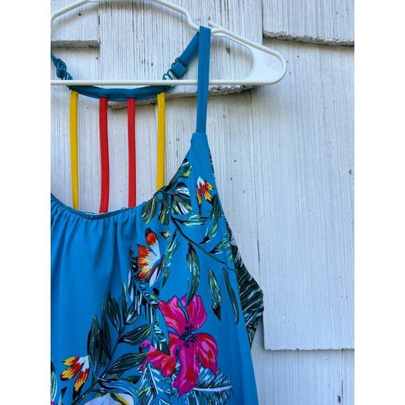 Swim by Cacique Blue Tropical Print Tankini Top Lightly Lined No Wire Size 28 - Picture 4 of 9